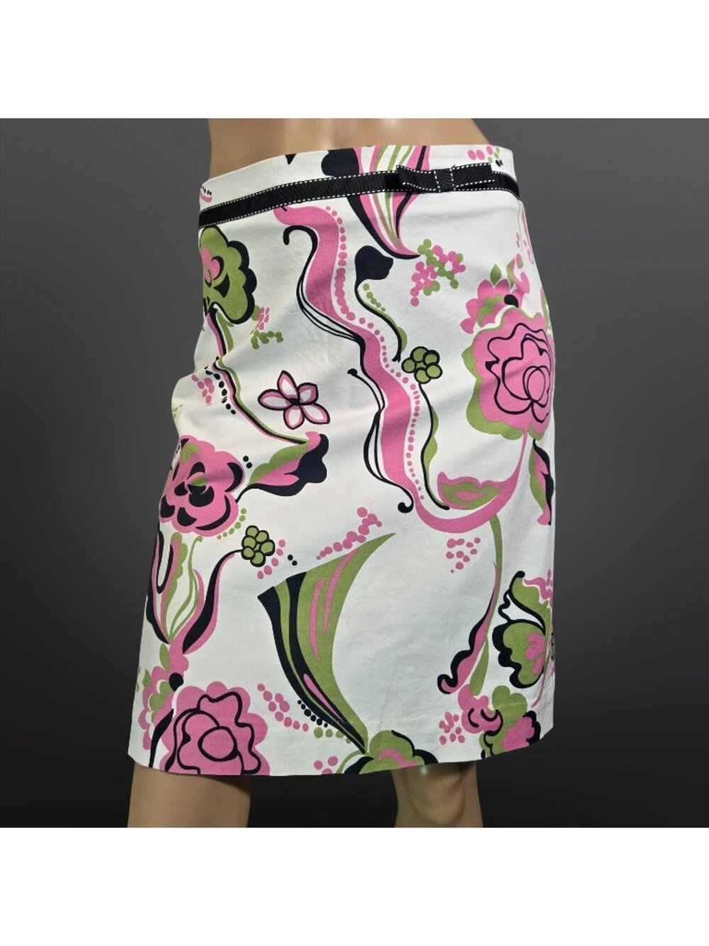 Y2K Groovy Mod Floral print Skirt With Bow Pink White size M Preppy Coquette